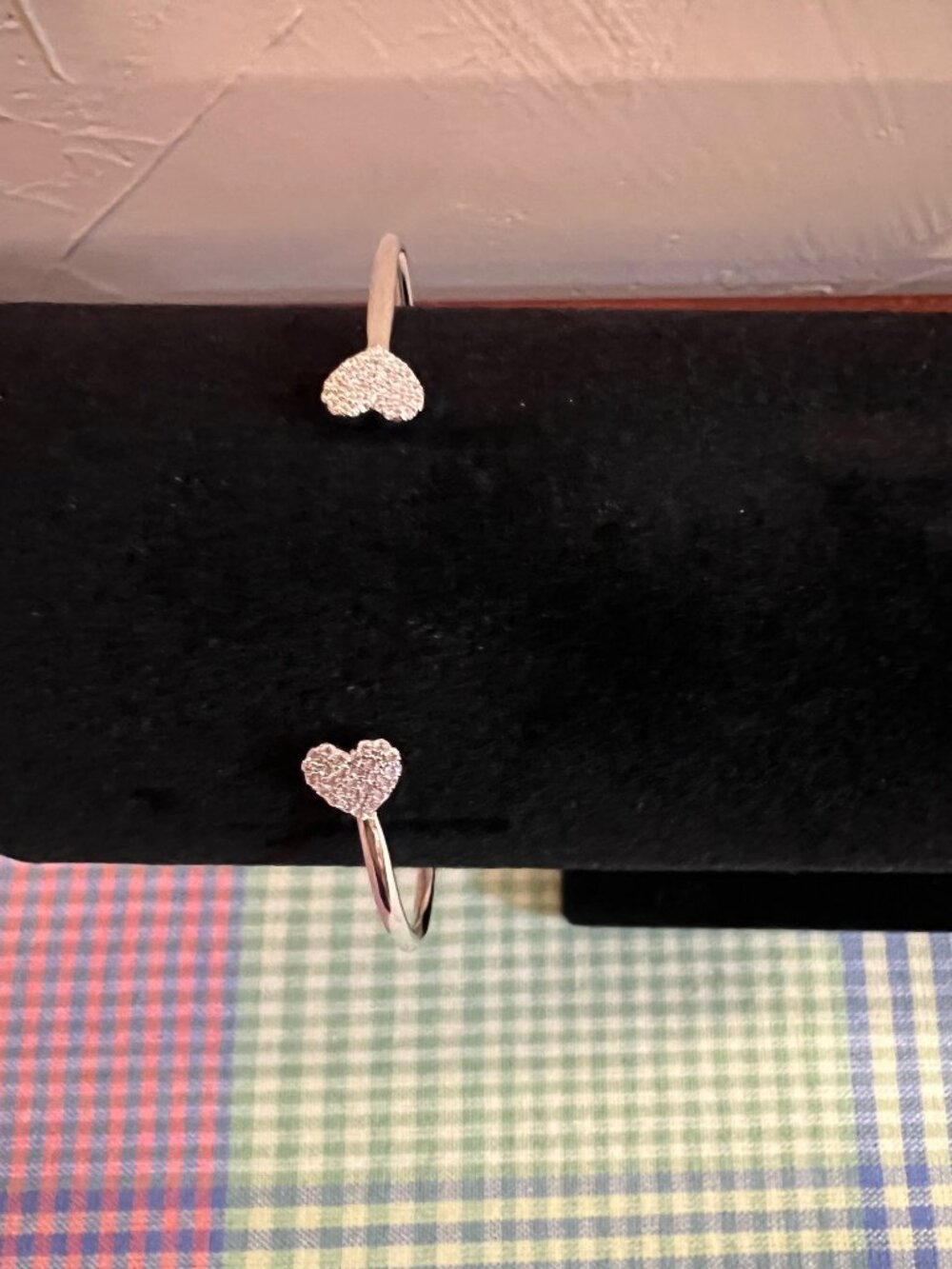 NWT Silver Tone Cubic Zirconia Heart Cuff Bracelet Open Bangle Minimalist